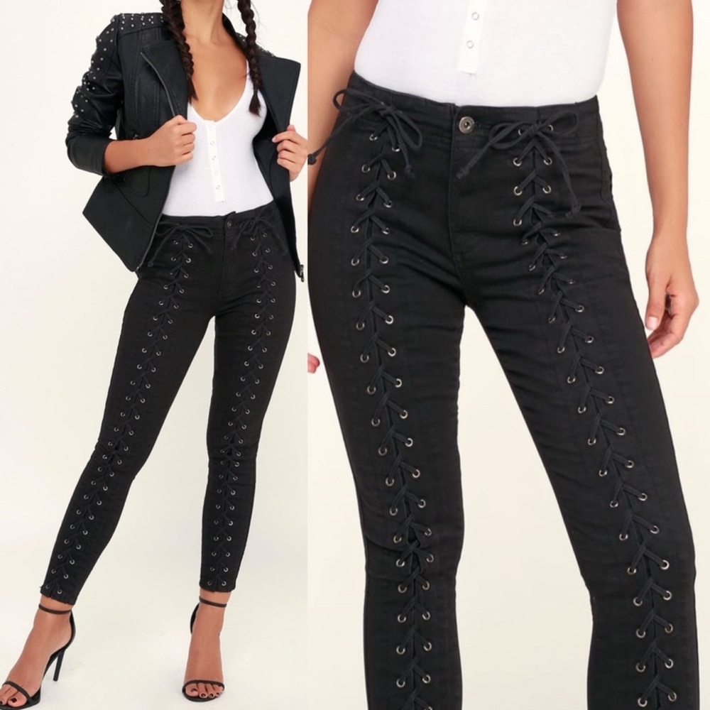 Black Lace-Up Pants